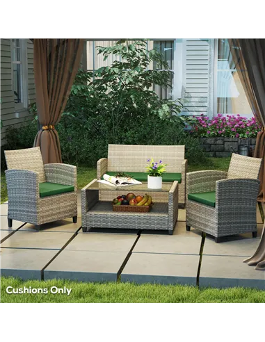 Outsunny Outdoor Seat Cushion Pads for Rattan Furniture, 3 PCs Garden Furniture Cushions, Green