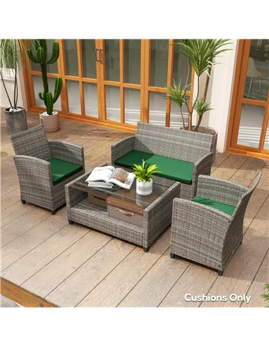 Outsunny Outdoor Seat Cushion Pads for Rattan Furniture, 3 PCs Garden Furniture Cushions, Green