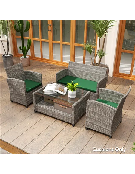Outsunny Outdoor Seat Cushion Pads for Rattan Furniture, 3 PCs Garden Furniture Cushions, Green
