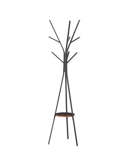 HOMCOM Freestanding Metal Coat Rack Stand 9 Hooks Clothes Tree with 1 Shelf Hat Display Hall Tree Hanger Bag Umbrella Hanging Or