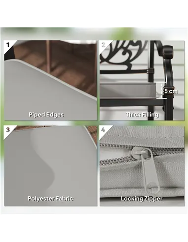 Outsunny Set of Two 45 x 45cm Garden Seat Cushions - Light Grey