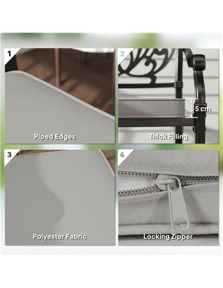 Outsunny Set of Two 45 x 45cm Garden Seat Cushions - Light Grey