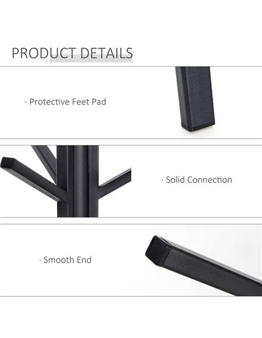 HOMCOM Freestanding Metal Coat Rack Stand 9 Hooks Clothes Tree with 1 Shelf Hat Display Hall Tree Hanger Bag Umbrella Hanging Or