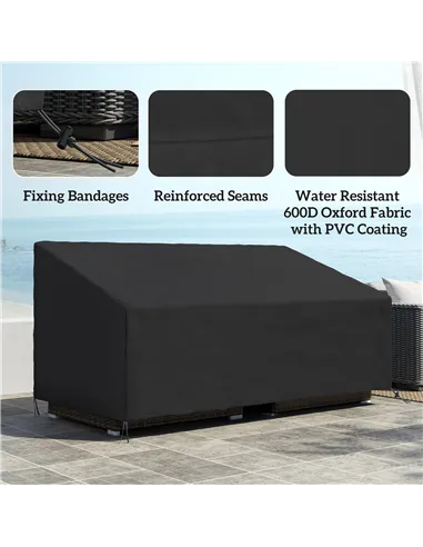 Outsunny 600D Oxford Cloth Garden Furniture Cover Waterproof, 3 Seater Sofa Protector for Patio, Outdoor, Black, 218 x 111 x 63-
