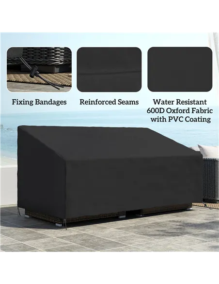 Outsunny 600D Oxford Cloth Garden Furniture Cover Waterproof, 3 Seater Sofa Protector for Patio, Outdoor, Black, 218 x 111 x 63-