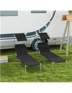 Outsunny Foldable Sun Lounger Set of 2 with Sun Shade & Adjustable Backrest - Black 2