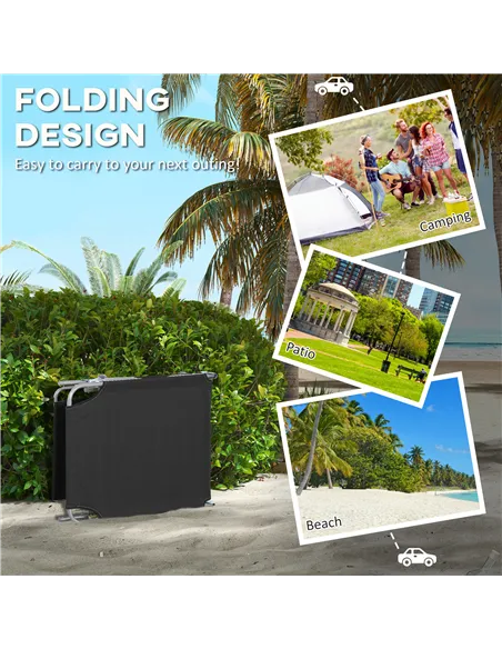 Outsunny Foldable Sun Lounger Set of 2 with Sun Shade & Adjustable Backrest - Black