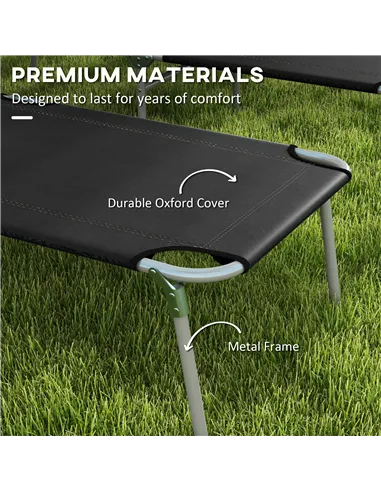 Outsunny Foldable Sun Lounger Set of 2 with Sun Shade & Adjustable Backrest - Black