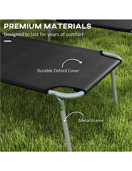 Outsunny Foldable Sun Lounger Set of 2 with Sun Shade & Adjustable Backrest - Black