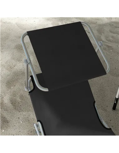 Outsunny Foldable Sun Lounger Set of 2 with Sun Shade & Adjustable Backrest - Black