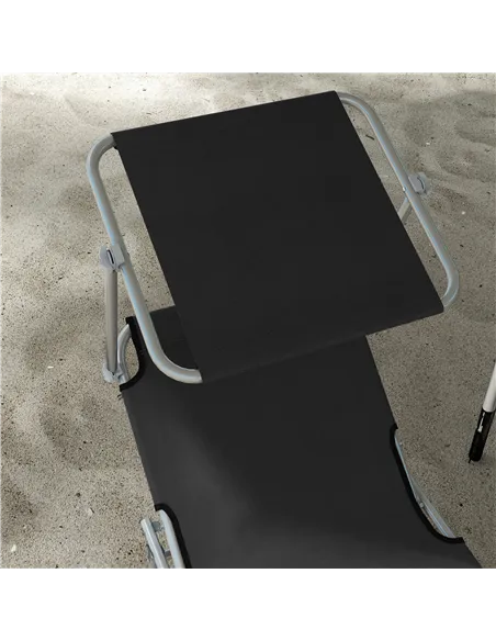 Outsunny Foldable Sun Lounger Set of 2 with Sun Shade & Adjustable Backrest - Black