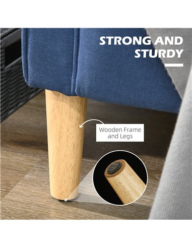 HOMCOM Modern Loveseat Sofa, Compact 2 Seater Sofa with Hidden Storage, 117cm Tufted Cotton Couch with Wood Legs, Blue