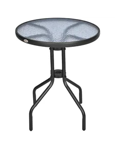 Outsunny Bistro Coffee Table Outdoor Tempered Glass Top Table Garden Round Dining Table - 60cm Diameter