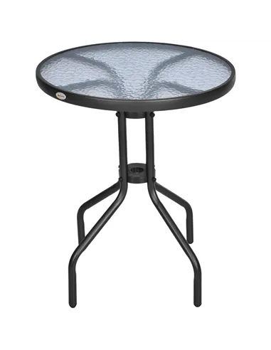 Outsunny Bistro Coffee Table Outdoor Tempered Glass Top Table Garden Round Dining Table - 60cm Diameter