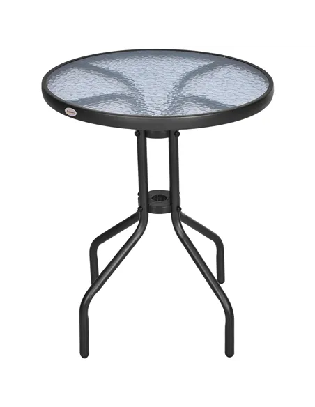 Outsunny Bistro Coffee Table Outdoor Tempered Glass Top Table Garden Round Dining Table - 60cm Diameter