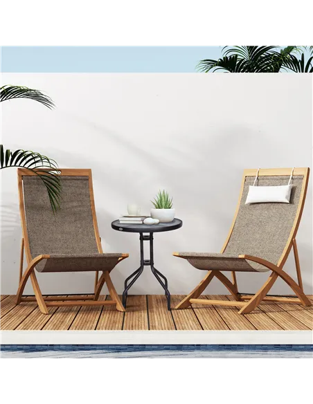 Outsunny Bistro Coffee Table Outdoor Tempered Glass Top Table Garden Round Dining Table - 60cm Diameter