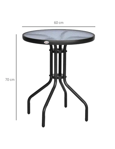 Outsunny Bistro Coffee Table Outdoor Tempered Glass Top Table Garden Round Dining Table - 60cm Diameter