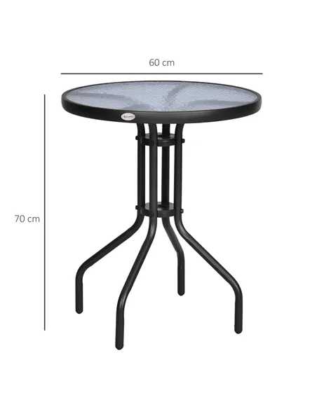 Outsunny Bistro Coffee Table Outdoor Tempered Glass Top Table Garden Round Dining Table - 60cm Diameter