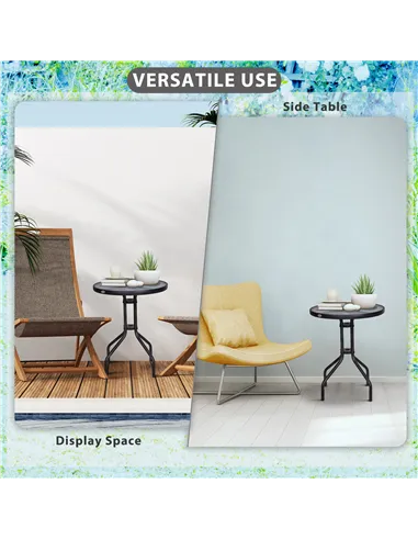Outsunny Bistro Coffee Table Outdoor Tempered Glass Top Table Garden Round Dining Table - 60cm Diameter