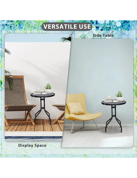 Outsunny Bistro Coffee Table Outdoor Tempered Glass Top Table Garden Round Dining Table - 60cm Diameter