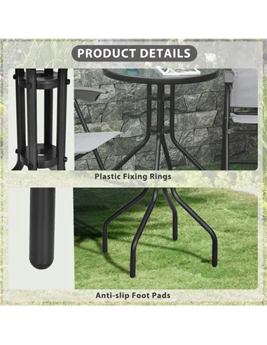 Outsunny Bistro Coffee Table Outdoor Tempered Glass Top Table Garden Round Dining Table - 60cm Diameter