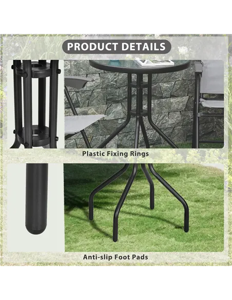 Outsunny Bistro Coffee Table Outdoor Tempered Glass Top Table Garden Round Dining Table - 60cm Diameter
