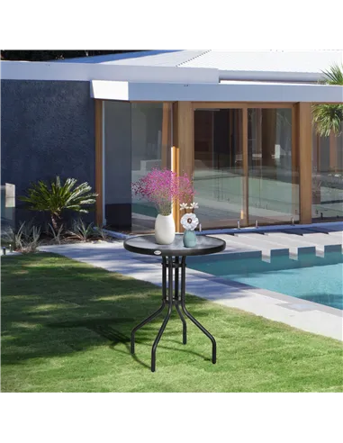 Outsunny Bistro Coffee Table Outdoor Tempered Glass Top Table Garden Round Dining Table - 60cm Diameter