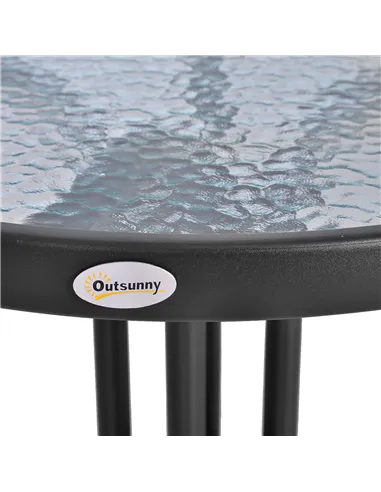 Outsunny Bistro Coffee Table Outdoor Tempered Glass Top Table Garden Round Dining Table - 60cm Diameter