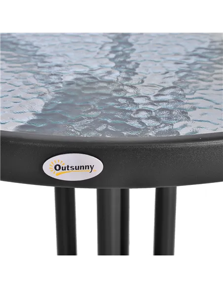 Outsunny Bistro Coffee Table Outdoor Tempered Glass Top Table Garden Round Dining Table - 60cm Diameter
