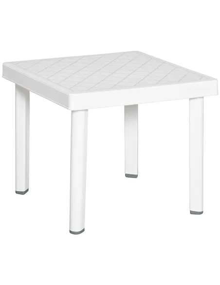 Outsunny Garden Side Table Plastic Outdoor Square Coffee End Table for Drink Snack, White