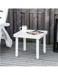 Outsunny Garden Side Table Plastic Outdoor Square Coffee End Table for Drink Snack, White 2