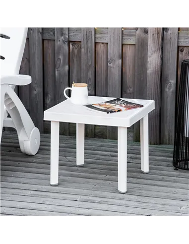 Outsunny Garden Side Table Plastic Outdoor Square Coffee End Table for Drink Snack, White