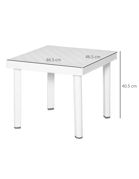 Outsunny Garden Side Table Plastic Outdoor Square Coffee End Table for Drink Snack, White