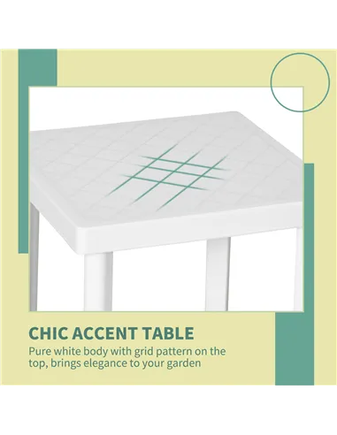 Outsunny Garden Side Table Plastic Outdoor Square Coffee End Table for Drink Snack, White