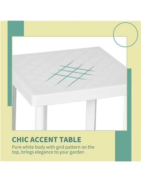 Outsunny Garden Side Table Plastic Outdoor Square Coffee End Table for Drink Snack, White