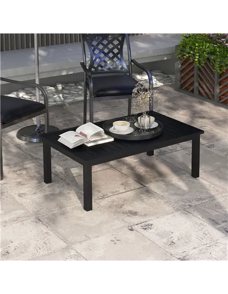 Outsunny 100cm x 60cm Aluminium Outdoor Coffee Table - Black