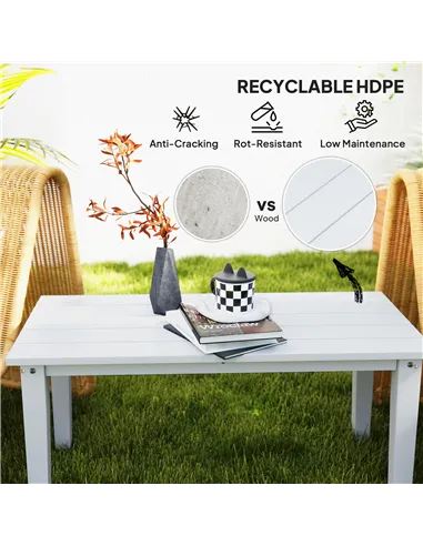 Outsunny Outdoor Garden Coffee Table, HDPE All-Weather Rectangular Outdoor Garden Table with Slatted Tabletop for Patio, Balcony
