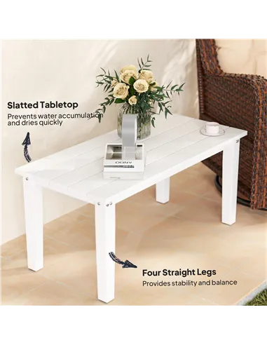 Outsunny Outdoor Garden Coffee Table, HDPE All-Weather Rectangular Outdoor Garden Table with Slatted Tabletop for Patio, Balcony