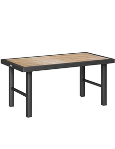 Outsunny Metal Garden Coffee Table, Outdoor Side Table with SPC Woodgrain Tabletop for Outside, Garden, Balcony, Porch, 100 x 53