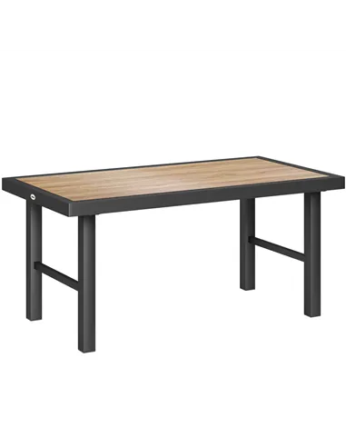 Outsunny Metal Garden Coffee Table, Outdoor Side Table with SPC Woodgrain Tabletop for Outside, Garden, Balcony, Porch, 100 x 53