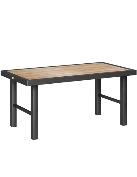 Outsunny Metal Garden Coffee Table, Outdoor Side Table with SPC Woodgrain Tabletop for Outside, Garden, Balcony, Porch, 100 x 53