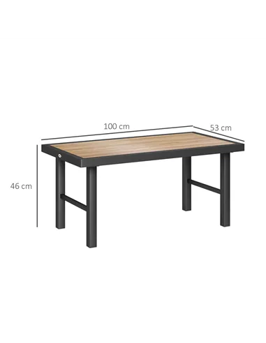 Outsunny Metal Garden Coffee Table, Outdoor Side Table with SPC Woodgrain Tabletop for Outside, Garden, Balcony, Porch, 100 x 53