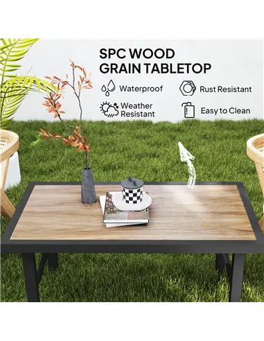 Outsunny Metal Garden Coffee Table, Outdoor Side Table with SPC Woodgrain Tabletop for Outside, Garden, Balcony, Porch, 100 x 53