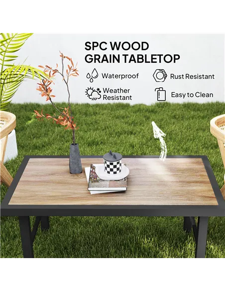 Outsunny Metal Garden Coffee Table, Outdoor Side Table with SPC Woodgrain Tabletop for Outside, Garden, Balcony, Porch, 100 x 53