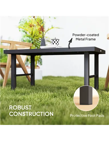 Outsunny Metal Garden Coffee Table, Outdoor Side Table with SPC Woodgrain Tabletop for Outside, Garden, Balcony, Porch, 100 x 53