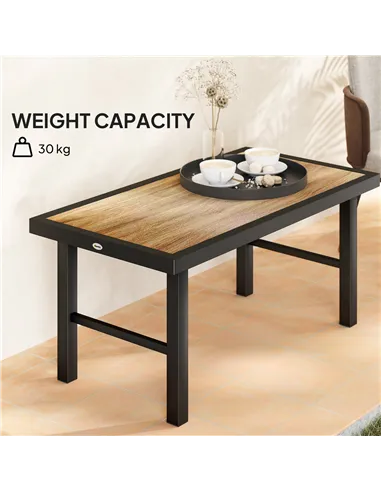 Outsunny Metal Garden Coffee Table, Outdoor Side Table with SPC Woodgrain Tabletop for Outside, Garden, Balcony, Porch, 100 x 53