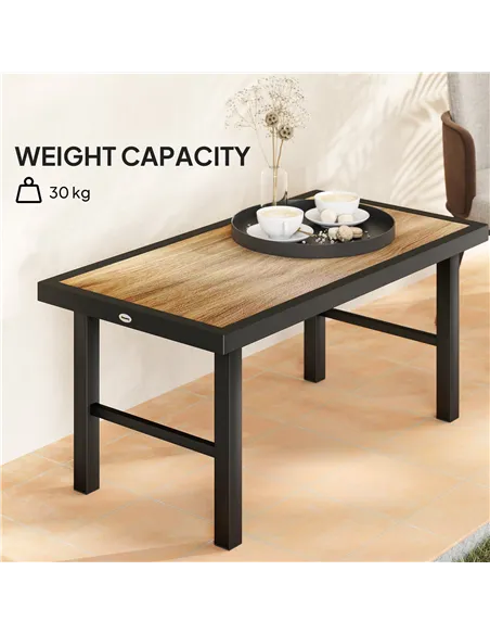 Outsunny Metal Garden Coffee Table, Outdoor Side Table with SPC Woodgrain Tabletop for Outside, Garden, Balcony, Porch, 100 x 53