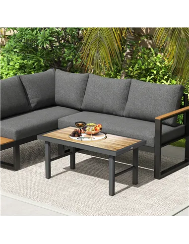 Outsunny Metal Garden Coffee Table, Outdoor Side Table with SPC Woodgrain Tabletop for Outside, Garden, Balcony, Porch, 100 x 53