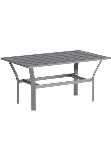 Outsunny Metal Garden Coffee Table, Rectangular Outdoor Side Table with Slatted Tabletop, Foot Pads for Outside, Garden, Balcony