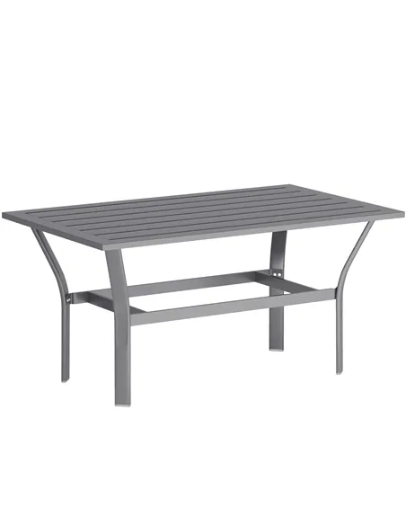 Outsunny Metal Garden Coffee Table, Rectangular Outdoor Side Table with Slatted Tabletop, Foot Pads for Outside, Garden, Balcony